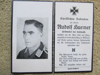 Rare Wwii German Death Card,  Crete,  Pilot Shot Down By Enemy Aircraft