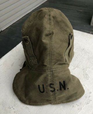 Vtg Wwii 40s Usn U.  S.  Navy Deck Hat Cap Chin Strap Wool Pilot Flight Winter