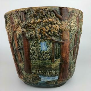 Antique WELLER POTTERY Forest Woodcraft Tree Scenic Jardiniere Pot Vase Planter 5