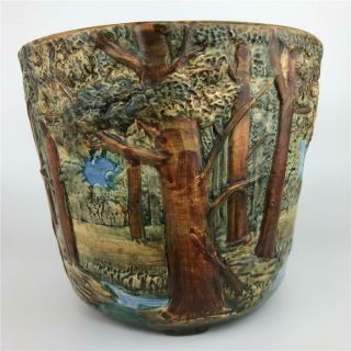 Antique WELLER POTTERY Forest Woodcraft Tree Scenic Jardiniere Pot Vase Planter 6