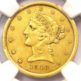 1840 - O Liberty Gold Half Eagle $5 - Ngc Au Details - Rare Orleans Gold Coin