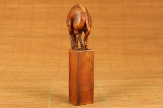 Rare old boxwood carving horse water seal statue netsuke stamp seal 3