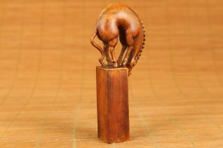 Rare old boxwood carving horse water seal statue netsuke stamp seal 4
