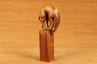Rare old boxwood carving horse water seal statue netsuke stamp seal 5