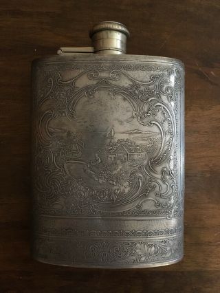 Vintage Antique Engraved Silver Flask Hs Co.  Hartford Sterling Company Phila.