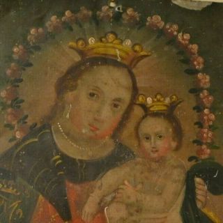 Antique Retablo C1800s - Our Lady,  Refuge Of Sinners - Mexican