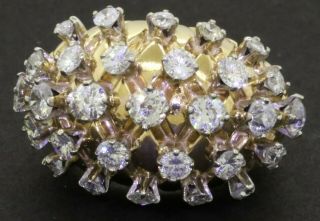 Heavy Vintage 18k Yg 2.  92ct Diamond Cluster Cocktail Ring Size 4