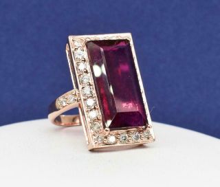 $2,  499 Rare 9.  88ctw Rubelite & G - Vs Diamond 14k Rose Gold Ring 8.  5g