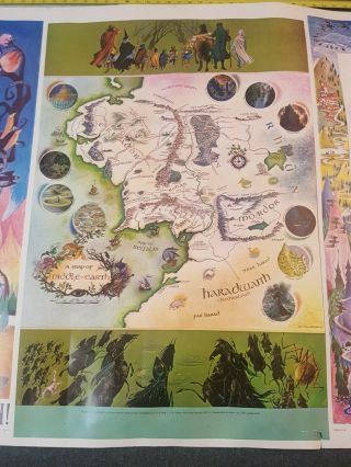 Vintage UNCUT 1970s Lord of the Rings Middle Earth Map Poster Ballantine Books 3