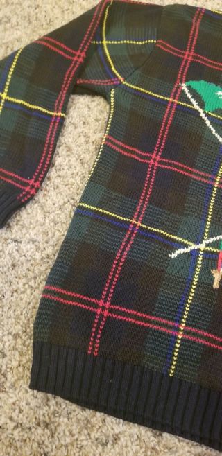 Vtg MEDIUM Ralph Lauren Knit Sweater Golf Bag Flag Stripes 4
