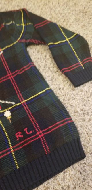 Vtg MEDIUM Ralph Lauren Knit Sweater Golf Bag Flag Stripes 6