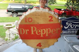 Rare Large Vintage 1963 Dr Pepper Soda Pop Botlle Cap Gas Station 39 " Metal Sign