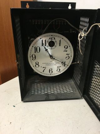 Vintage Standard Electric Time Company Clock In Metal Cage