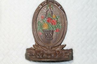 Rare Vintage Cast Iron Bradley & Hubbard Style Floral Oval Bookend Or Doorstop