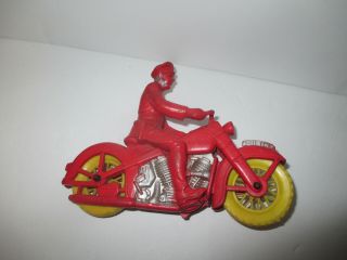 Vintage 1950 ' s Auburn Rubber Red & Yellow Police Motorcycle Harley Davidson 5