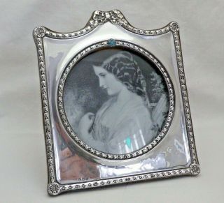 Antique Solid Sterling Silver Photograph Frame Inset With Turquoise & Pearl