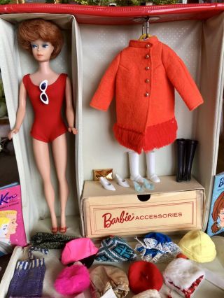 Vtg 1962 Red Hair/titian Bubble - Cut Barbie Doll,  Case,  Clothing,  Accessories
