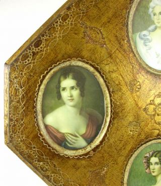 Vintage FLORENTINE WARE Wooden Framed LADY PORTRAITS Gold Gilt ITALY Italian 2