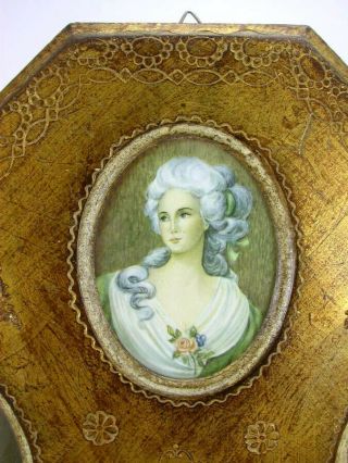 Vintage FLORENTINE WARE Wooden Framed LADY PORTRAITS Gold Gilt ITALY Italian 3