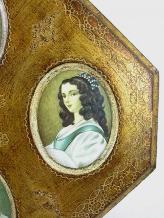 Vintage FLORENTINE WARE Wooden Framed LADY PORTRAITS Gold Gilt ITALY Italian 4