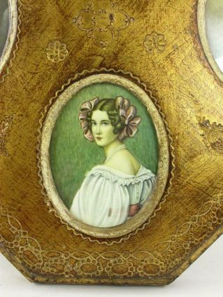 Vintage FLORENTINE WARE Wooden Framed LADY PORTRAITS Gold Gilt ITALY Italian 5