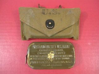 Wwii Era Us Army/usmc M1924 Khaki First Aid Pouch & Carlisle Bandage 1940 - Xlnt
