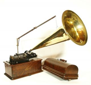 1906 Edison Home Phonograph With Rare,  Type D Repeater & 24 " Brass Horn