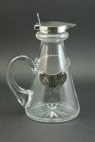 1928,  Hukin & Heath,  Antique Edwardian Solid Silver Whiskey Noggin Jug & Label