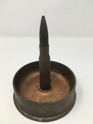 Vintage Wwii Heavy Brass Trench Art Shell Casing Ashtray,  1945 Dated,  World War 2