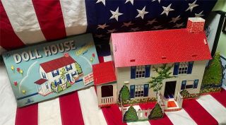 Vintage 1940s Rare Concord Toys The Doll House 2 Story Cardboard Dollhouse W/box