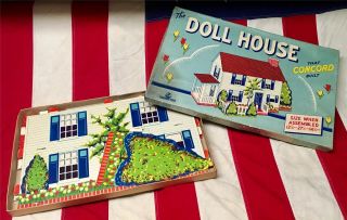 Vintage 1940s Rare Concord Toys The Doll House 2 Story Cardboard Dollhouse w/Box 2
