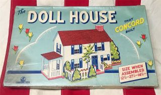 Vintage 1940s Rare Concord Toys The Doll House 2 Story Cardboard Dollhouse w/Box 3