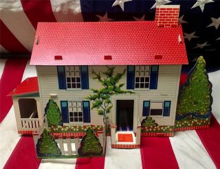 Vintage 1940s Rare Concord Toys The Doll House 2 Story Cardboard Dollhouse w/Box 4
