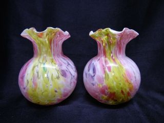 Antique French Legras Victorian Spatter Art Glass Vases 1890 