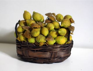 Antique Old Italian Neapolitan Large Wood Basket Wax Lemon For Creche Doll