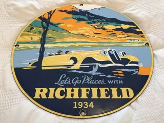 Vintage Richfield 1934 Gasoline Porcelain Sign,  Gas Station Pump Plate Motor Oil