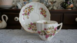Vintage Victoria C & E Fine Bone China Floral Teacup And Saucer,  England