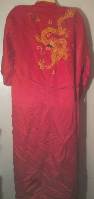 Vtg Golden Dragon Embroidered Silk Red Robe Size Large