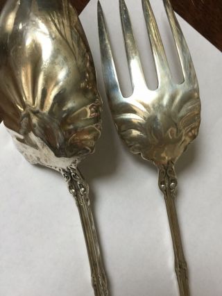 Large Antique Whiting Sterling Silver Lily Pattern Serving Spoon Fork Salad Set 6