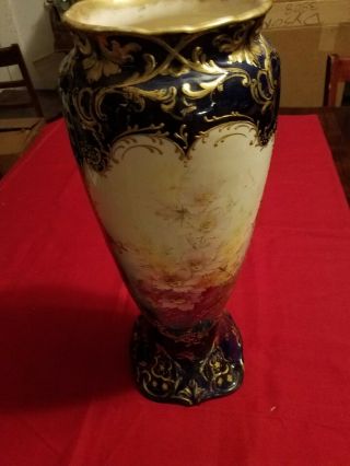 Royal Bonn Ceramic Vase Germany Blue With Flowers Gilded 2
