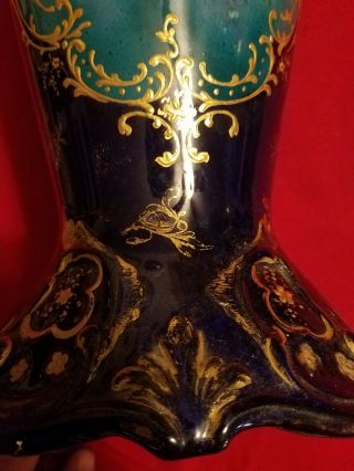 Royal Bonn Ceramic Vase Germany Blue With Flowers Gilded 4