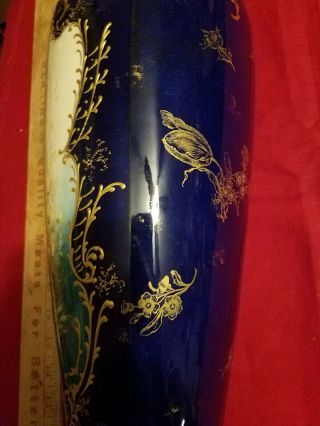 Royal Bonn Ceramic Vase Germany Blue With Flowers Gilded 5