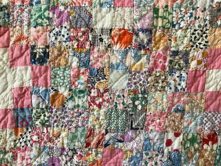 Vintage 1930s Irish Chain Quilt 79x87 Pink Feedsack Fabric Postage Stamp 4