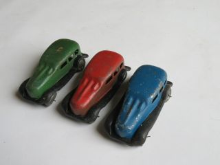 3 Vintage Tin Metal Slush Cars Toy Sedan Made In Japan 3 1/4 "
