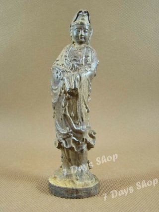 Chinese Quan Guan Kwan Yin Statue Agarwood Wood Carved Sculpture Craft W418