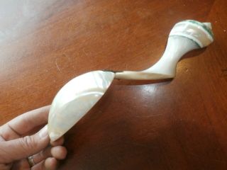 Vintage Antique Carved Abalone MOP Mother Of Pearl Conch Shell Large Spoon Ladle 3