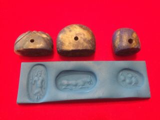 Set Of 3 Ancient Near Eastern Lapis Lazuli Large Seal Beads,  Historical Beads
