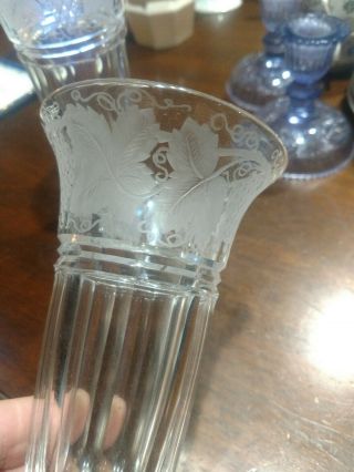 Antique Crystal Etched Glass Vases Grape and Leaves,  Clear Frosted Vases 2
