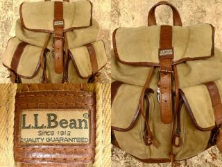 ✰ Classic Vintage Ll Bean Canvas & Leather Continental Backpack Rucksack Bag