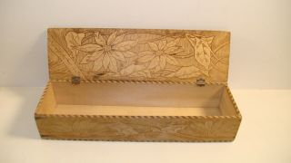 Vintage 12 X 3 1/4 X 2 1/4 Hand Carved Wooden Box